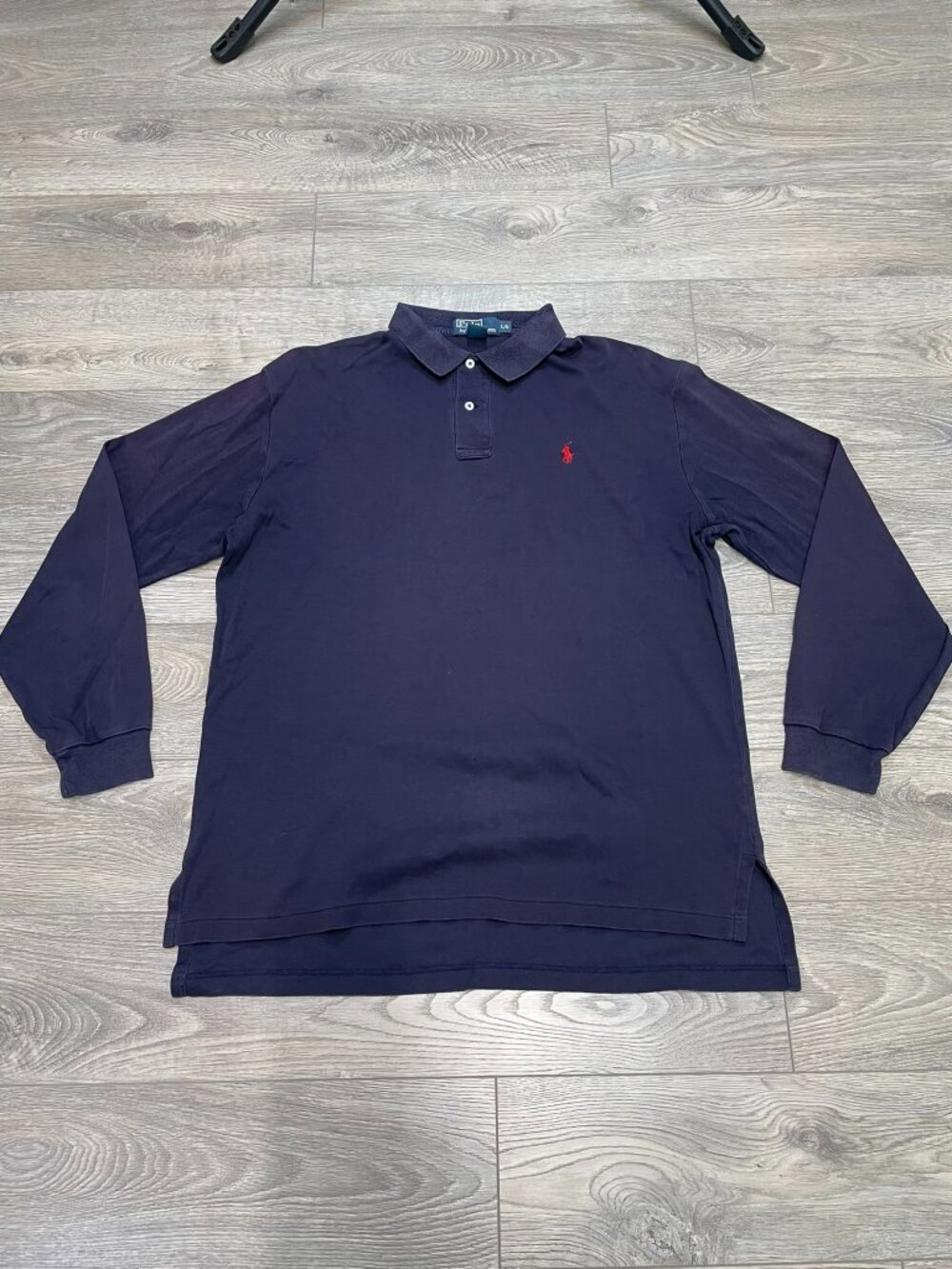 Vintage Polo Ralph Lauren Long Sleeve Polo Shirt Navy Blue Red Pony Embroidered